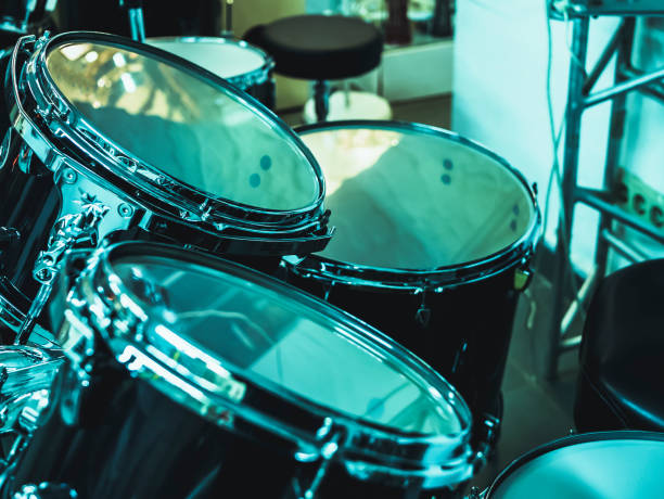istock Closeup of drum set drummer equipment