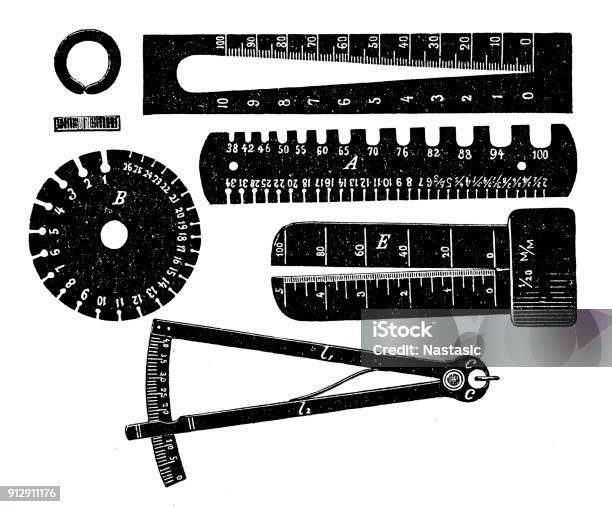 Wire Measuring Tools Stock Illustration - Download Image Now - Drawing Compass, Engraved Image, Engraving