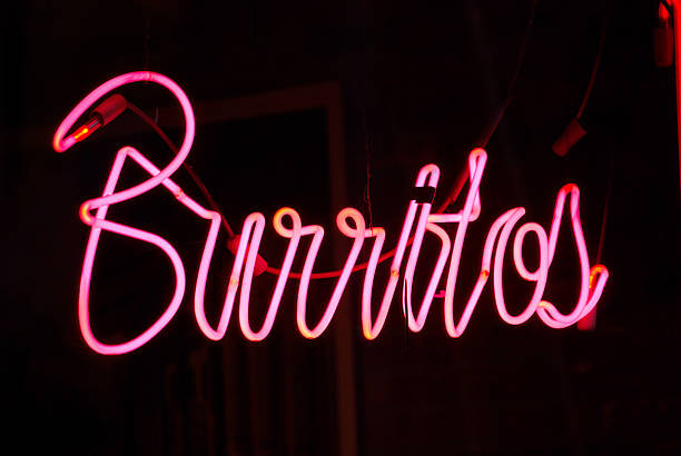istock Neon burritos sign in window of Mexican restaurant 91291359