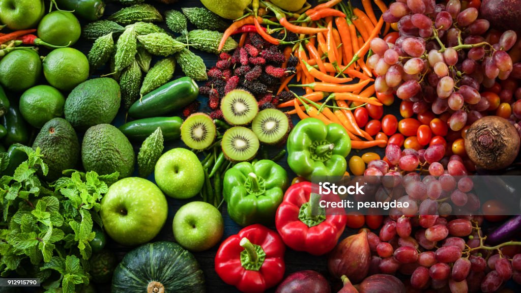 Tropischen frisches Obst und Gemüse für gesunden Lebensstil, organischen Anordnung verschiedene Gemüse Bio für gesunde Ernährung und Diät - Lizenzfrei Gemüse Stock-Foto