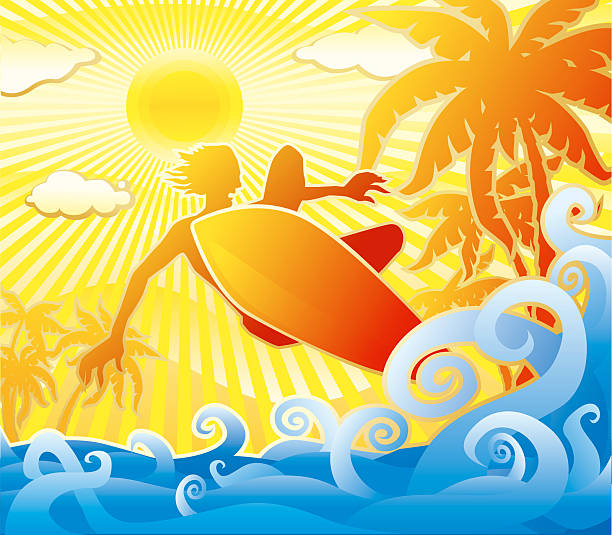 illustrations, cliparts, dessins animés et icônes de surfeur - silhouette water men jumping