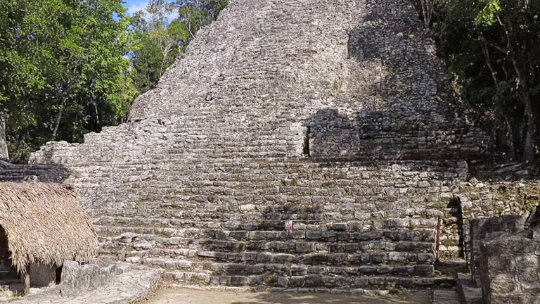 Archaeological sites of Pyramid of La Iglesia in Maya ruin complex of Cobá an Mayan step pyramid in Mexico