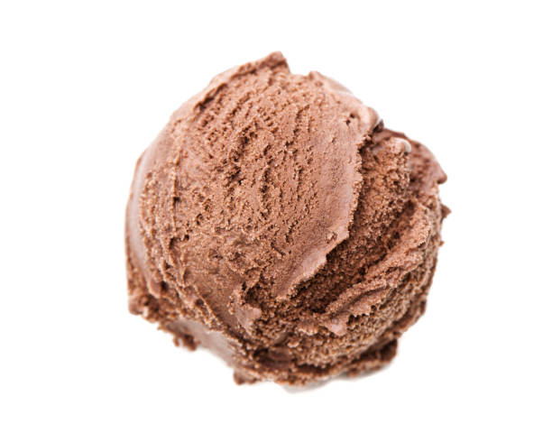 cucharada de helado de chocolate de a vista de pájaro aislado sobre fondo blanco - scoop ice cream frozen cold fotografías e imágenes de stock