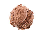 scoop of chocolate ice cream from bird's eye view isolated on white background