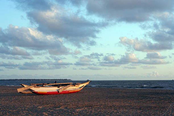 istock tropical beach with palm tree and boats 91292072
