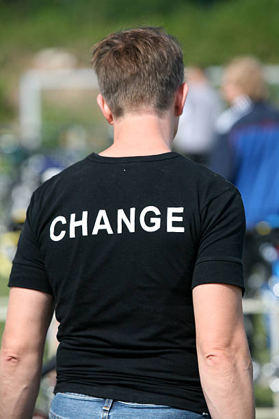 istock Man's back with shirt inscription: CHANGE 91292094