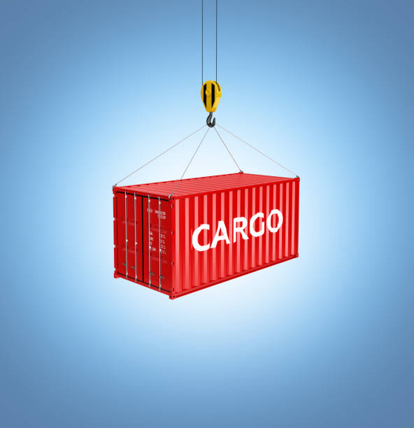 istock Cargo shipping container loading concept the crane lifts the container on blue gradient background 3d 912922818