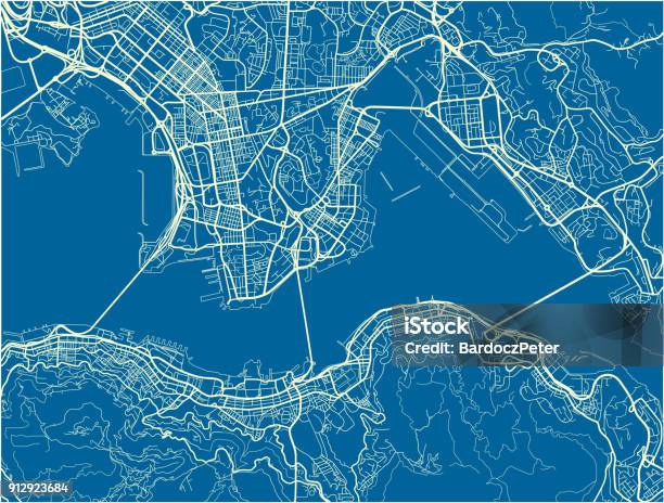 Blue And White Vector City Map Of Hong Kong With Well Organized Separated Layers Stock Illustration - Download Image Now