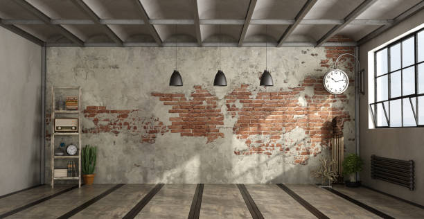 istock Empty living room in industrial style 912925284