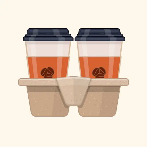 Vector illustration of Two take-out coffee in holder