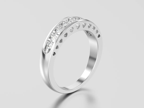 istock 3D illustration white gold or silver decorative diamond ring with hearts ornament 912931738