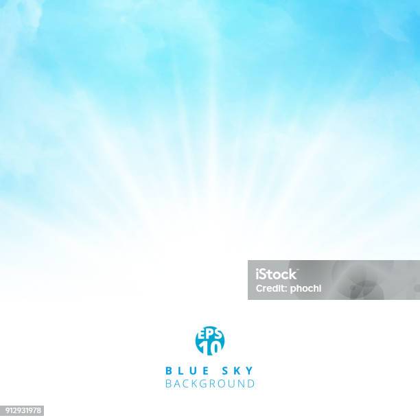 White Cloud Detail In Blue Sky With Lighting Blank Copy Space For Your Text Stock Illustration - Download Image Now