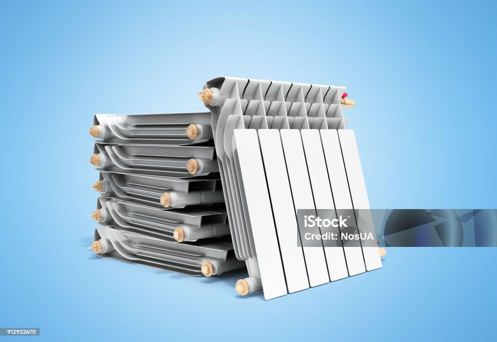 Stacked Radiator Heating Radiators In Stack On Blue 3d Rendering Stock Photo - Download ...