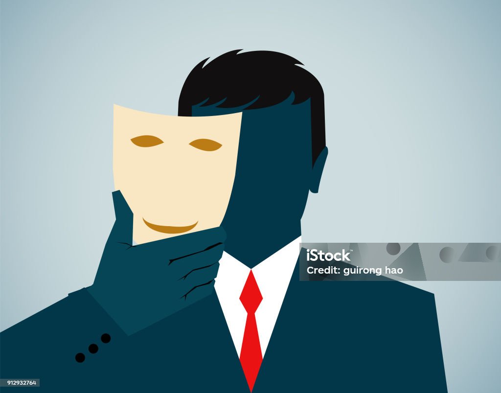 Ilustración de Vector, persona de negocios, disfrazado con la máscara - arte vectorial de Deshonestidad libre de derechos