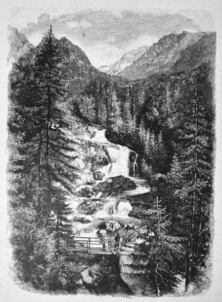istock Two people stand on the bridge and admire the view of the mountain stream - 1896 912933044
