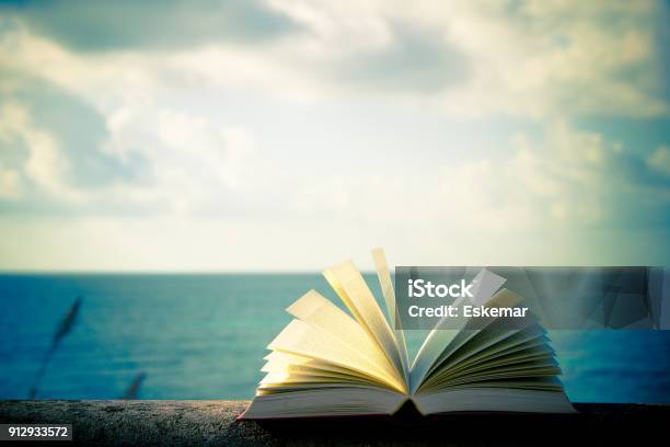 Open Book At The Beach Stock Photo - Download Image Now - Summer, Reading, Book