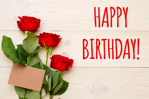 happy birthday card with red roses and craft paper card