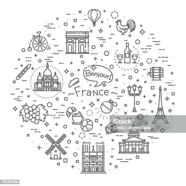 Définir Le Vecteur Ligne Icônes Au Design Plat France Vecteurs libres de droits et plus d'images vectorielles de Paris - France
