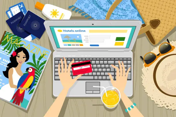 Vector illustration of Booking a hotel online