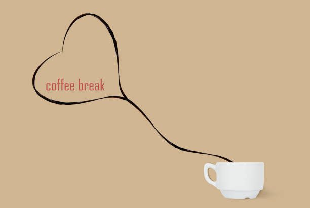 Two jets of coffee in a heart form in a cup for coffee. Coffee making process in minimalist style. Coffee break