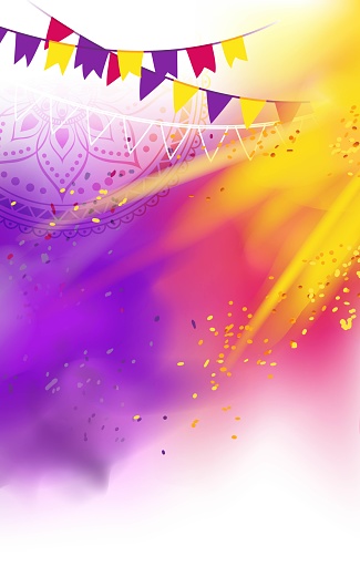 Happy Holi Colorful Background With Realistic Powder Paint Clouds And  Decorative Flags Stock Illustration - Download Image Now - iStock