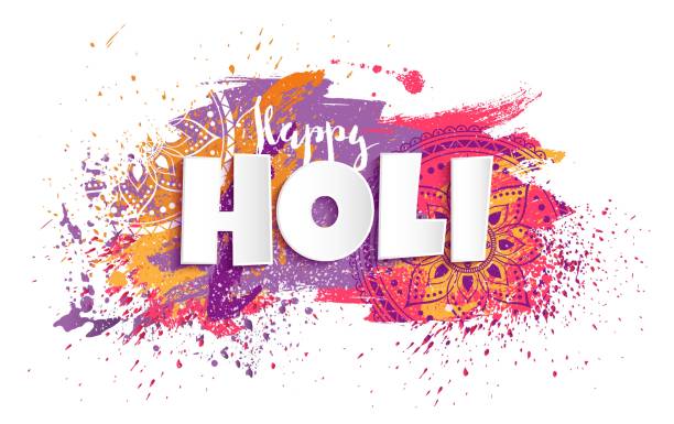 ilustrações de stock, clip art, desenhos animados e ícones de happy holi design with colorful paint splatters. - abir