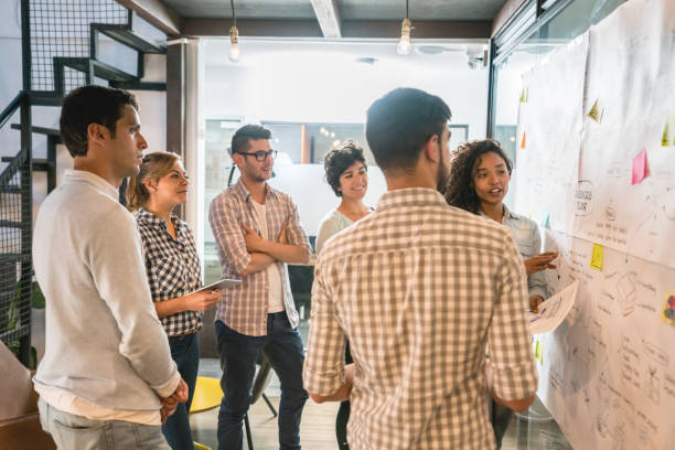 istock Team of workers sketching a business plan at a creative office 912986518