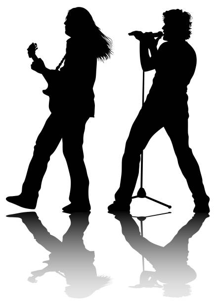 ilustrações de stock, clip art, desenhos animados e ícones de rock musician - popular music concert singer silhouette musical band