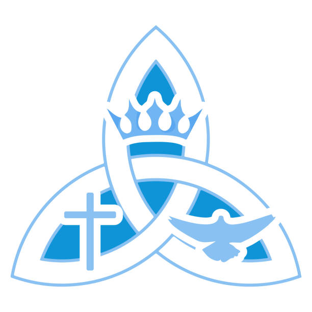 Vector illustration for Christian community: Holy Trinity. Trinity symbol. Vector illustration for Christian community: Holy Trinity. Trinity symbol with three hypostases as one God: Crown for the Father, Cross for the Son Jesus Christ, and the Holy Spirit as a dove. celtic knot animals stock illustrations