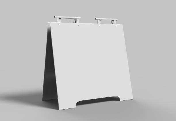 istock Crezon or PVC A-frame sandwich boards for design mock up and presentation. white blank 3d render illustration. 912996416