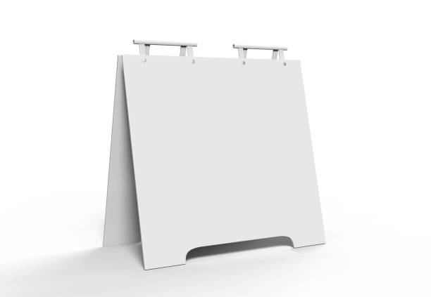 istock Crezon or PVC A-frame sandwich boards for design mock up and presentation. white blank 3d render illustration. 912996418