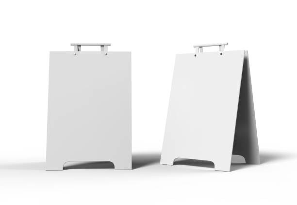 istock Crezon or PVC A-frame sandwich boards for design mock up and presentation. white blank 3d render illustration. 912996444