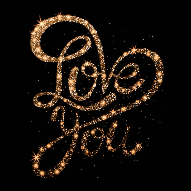 Love You Gold Text With Bright Sparkles Stock Illustration - Download Image  Now - Black Background, Bright, Calligraphy - iStock