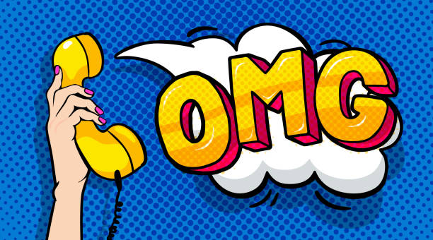 OMG word bubble in pop art comics style. OMG word bubble in pop art comics style. Female hand holding old phone handset with speech bubble. speechless quotes stock illustrations