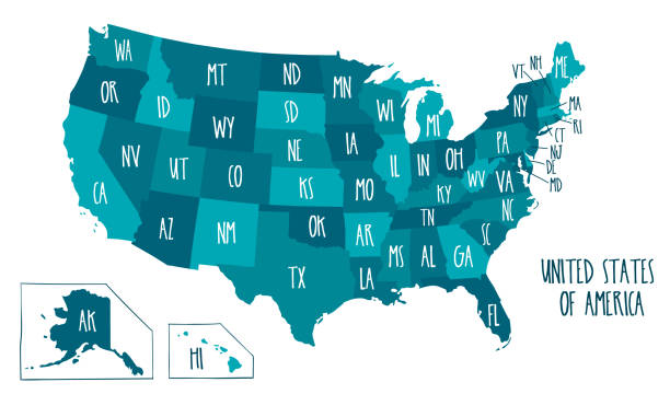 ilustrações de stock, clip art, desenhos animados e ícones de vector illustration map of the usa - kansas map design state