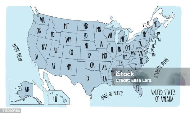 Vector Illustration Map Of The Usa Stock Illustration - Download Image Now - Arizona, Blue, California