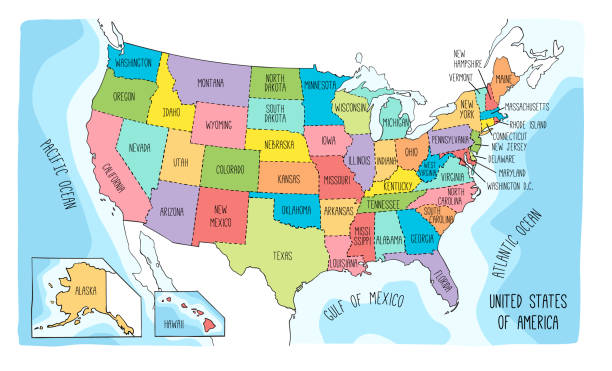 istock Colorful hand drawn vector map of the USA 913000502