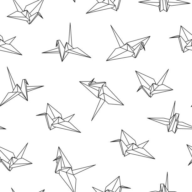 ilustrações de stock, clip art, desenhos animados e ícones de vector seamless pattern with origami birds. abstract creative background - origami crane