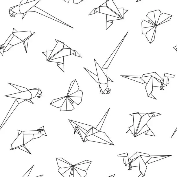 Vector illustration of Vector seamless pattern with origami animals. Abstract creative background