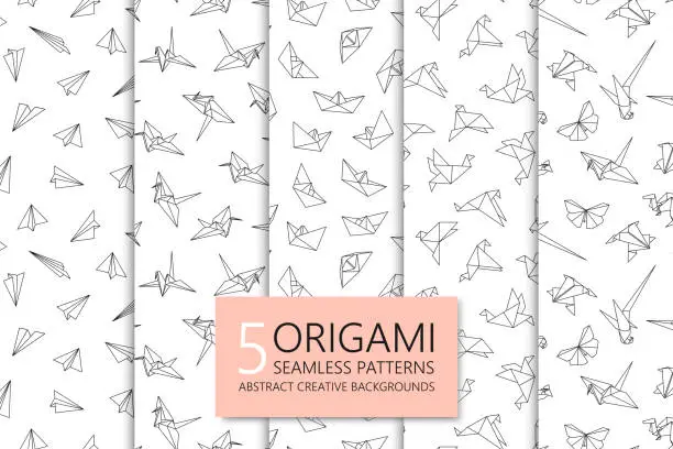 Vector illustration of Collection of seamless origami patterns. Abstract creative backgrounds