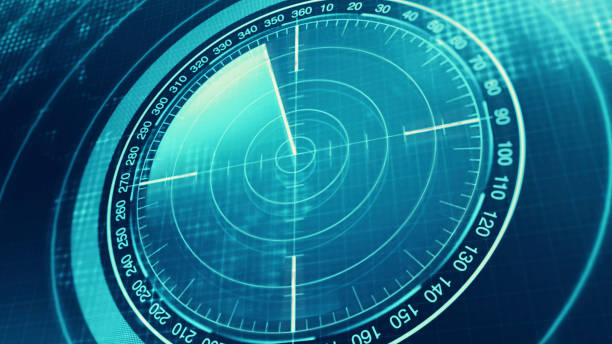 sonar screen for submarines and ships. radar sonar with object on map. futuristic hud navigation monitor - radar imagens e fotografias de stock