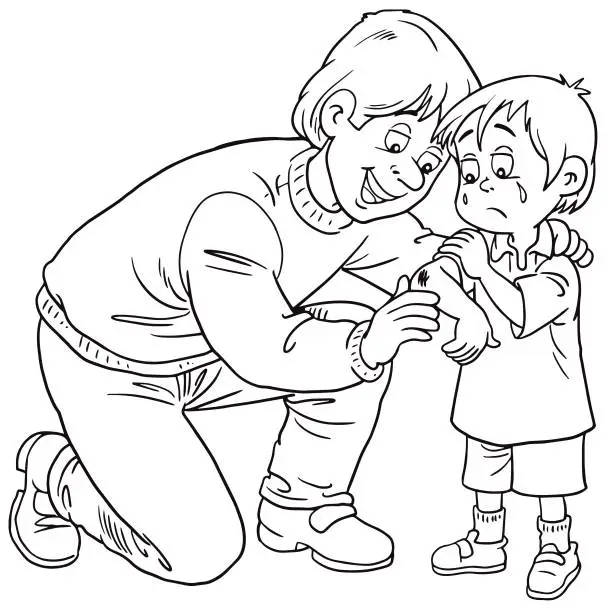 Vector illustration of child injured in the arm