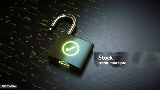 Open Padlock With Green Ok Checkmark Stock Photo - Download Image Now - Security, Data, Security System