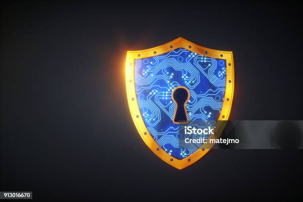 Simple Digital Shield Stock Photo - Download Image Now - Shield, Technology, Security