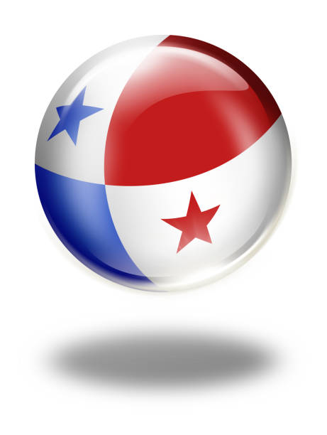ilustraciones, imágenes clip art, dibujos animados e iconos de stock de botón de panamá con bandera panameña aislado en blanco - bola 3d de bandera de panamá