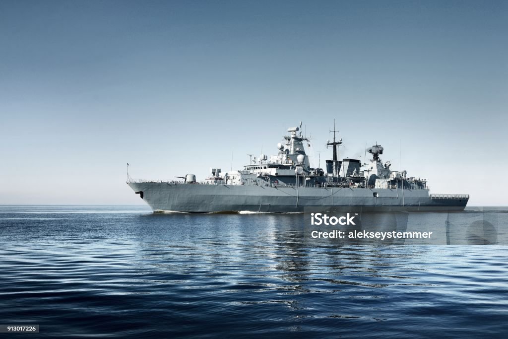 Warship on the sea Navy Stock Photo