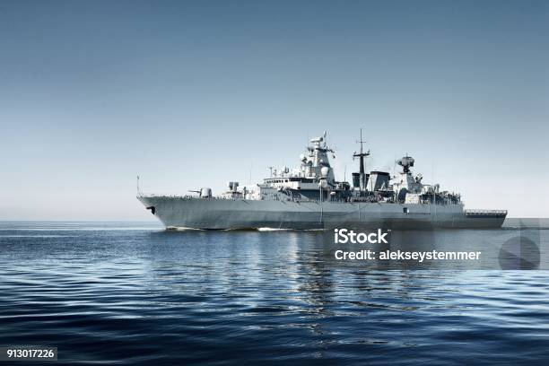 Warship On The Sea Stock Photo - Download Image Now - Navy, Warship, Ship