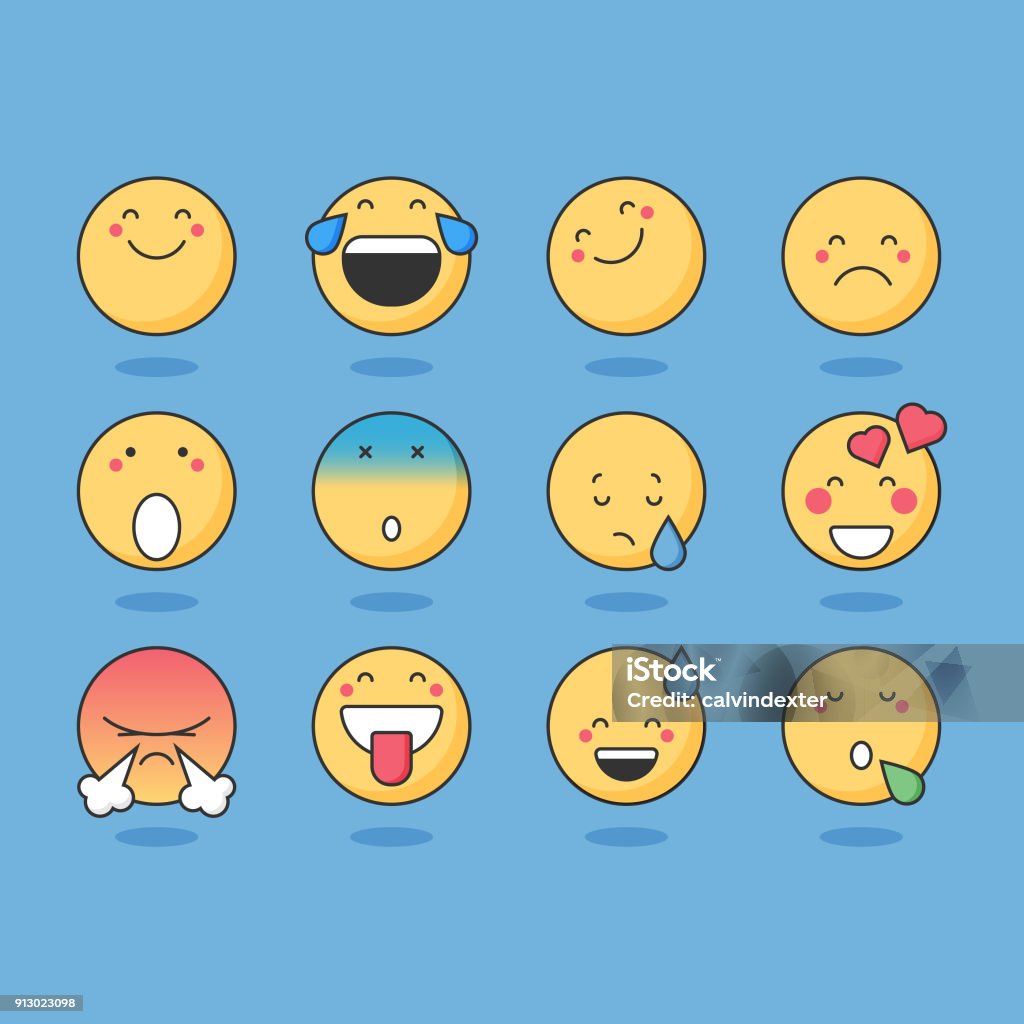 Basic emoticons Vector illustration of a set of basic emoticons Anthropomorphic Smiley Face stock vector