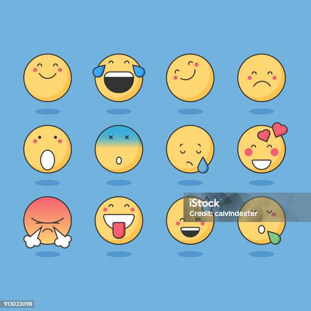 Basic Emoticons Stock Illustration - Download Image Now - Anthropomorphic Smiley Face, Emoticon, Smiling