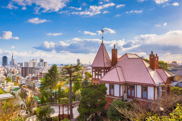 Kobe, Japan Historic District Kobe, Japan historic district and skyline. motomachi kobe stock pictures, royalty-free photos & images